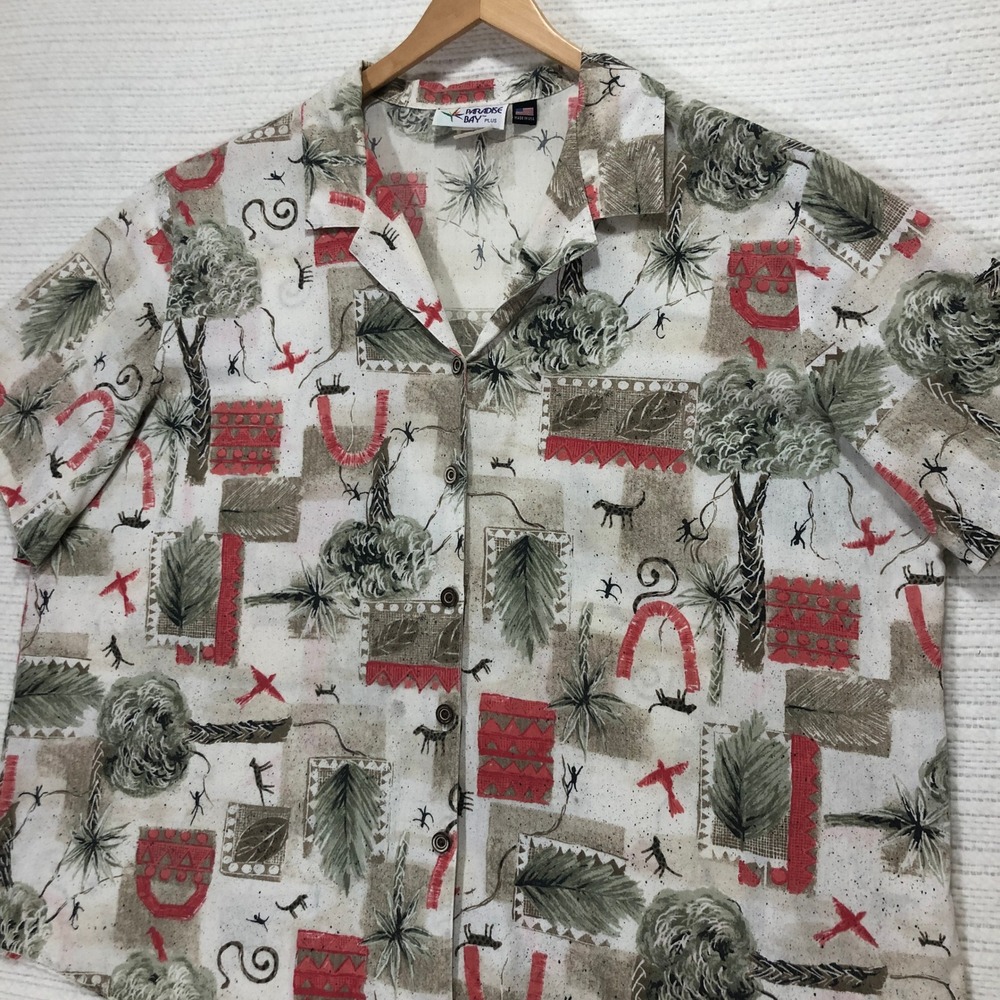 Paradise Bay Plus Button Up Shirt‎ Short Sleeve Abstract Print Top Size 5X